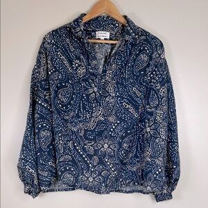 Chloé Stora Blue Paisley Ary Cotton and Linen Bandana Print Blouse